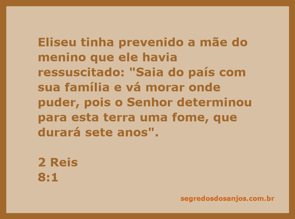 Eliseu aconselha a mãe do menino ressuscitado sobre a fome que virá, representando a proteção divina.