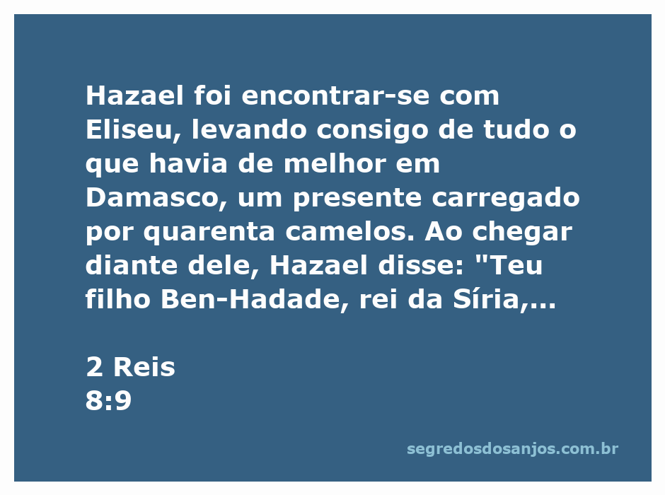 Hazael apresentando presentes a Eliseu, representando a visita do rei Ben-Hadade da Síria.