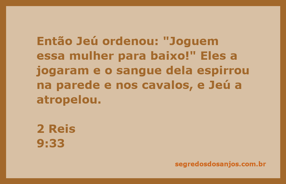 Cena dramática da queda de Jezabel, com sangue espirrando na parede e cavalos ao fundo.