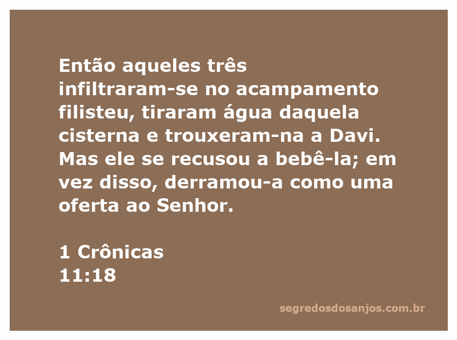 Davi derramando água como oferta ao Senhor após seus valentes trazerem-no do acampamento filisteu.