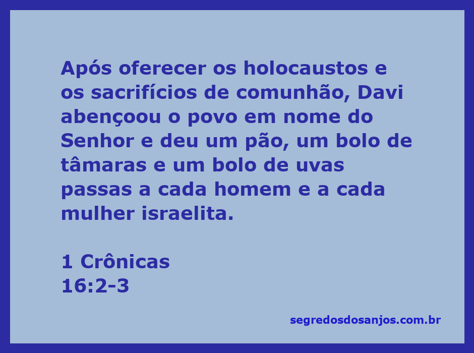 Davi abençoando o povo com pão e bolos após os sacrifícios