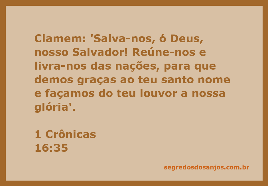 Imagem representativa da oração de clamor por salvação e proteção a Deus, inspirada em 1 Crônicas 16:35.