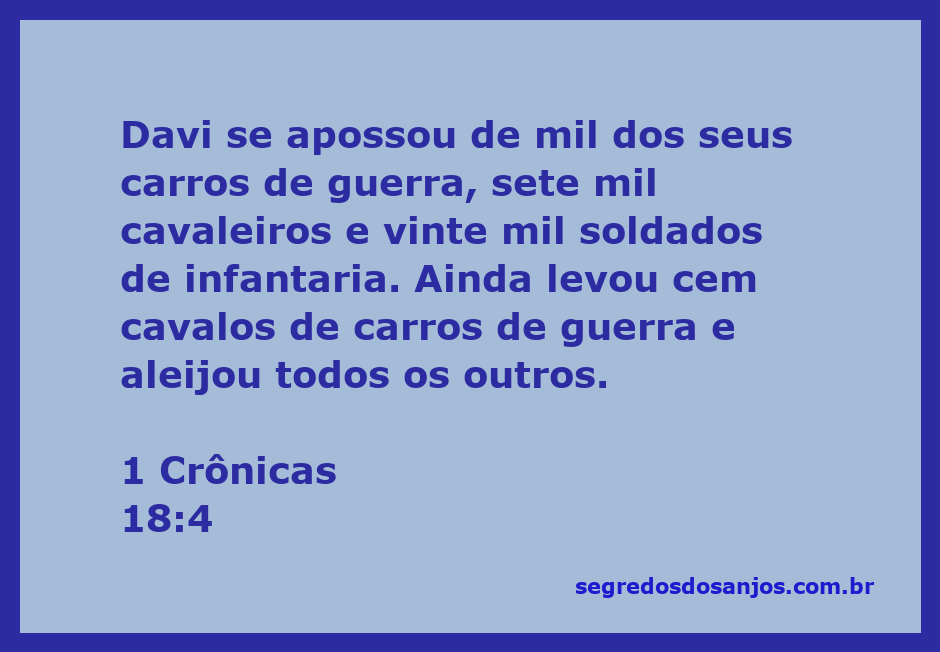 Davi conquistando carros de guerra e soldados em 1 Crônicas 18:4