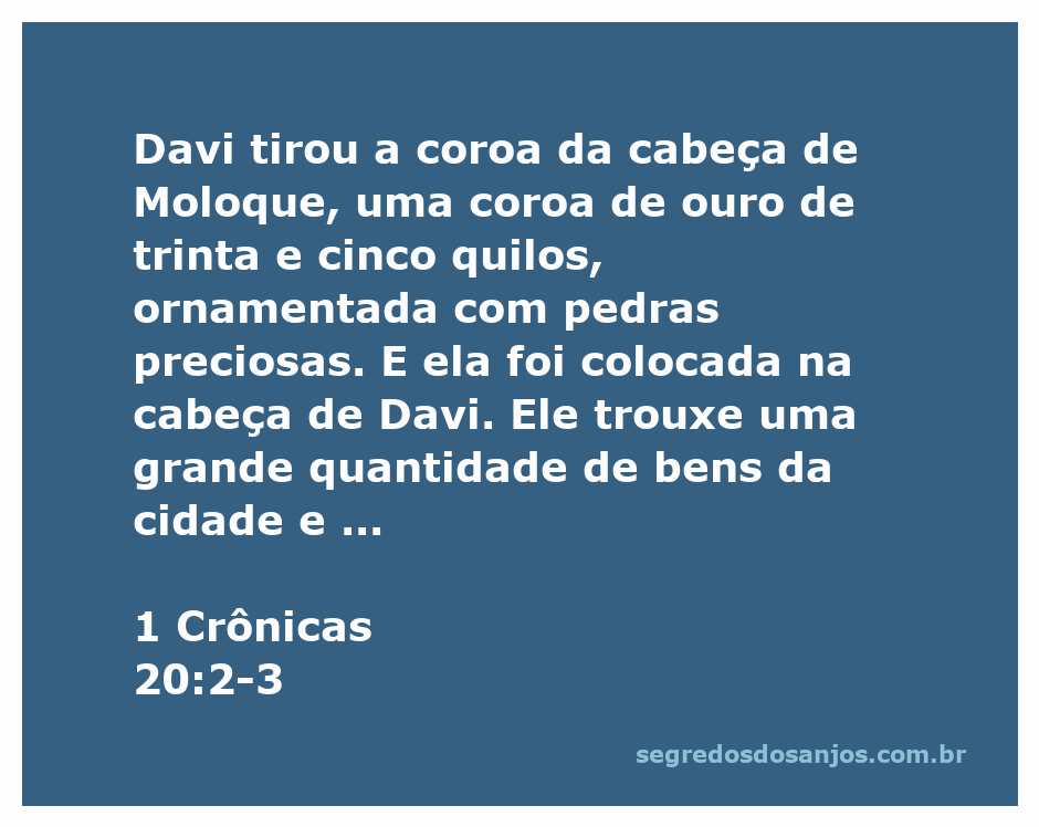 Davi segurando a coroa de Moloque, símbolo de conquista e poder, enquanto supervisiona o trabalho dos amonitas.