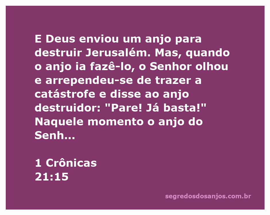 Anjo do Senhor interrompendo a destruição de Jerusalém, simbolizando a misericórdia divina.