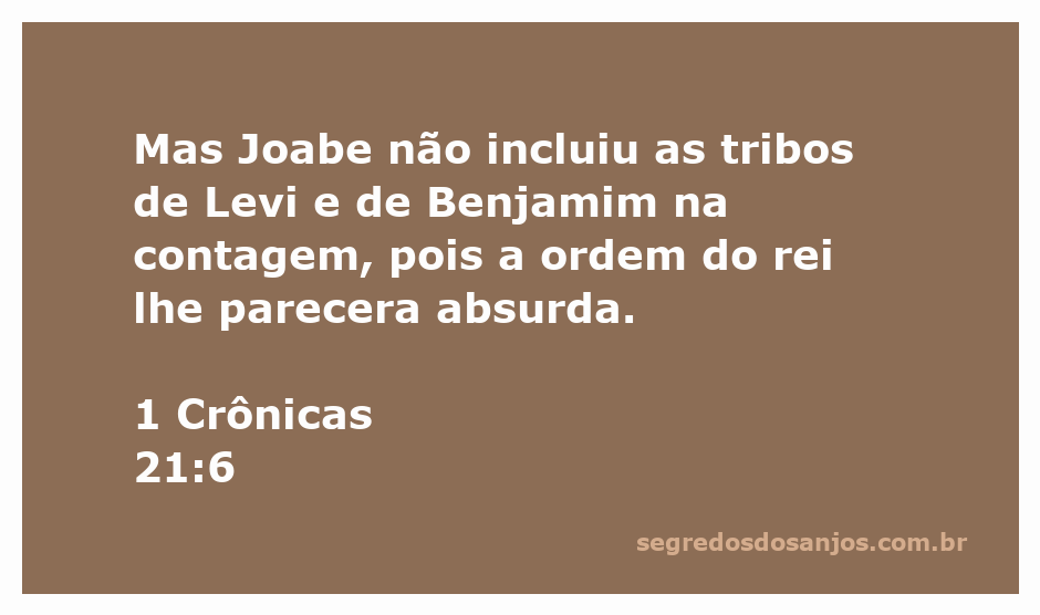 Joabe não incluiu as tribos de Levi e Benjamim na contagem, conforme a ordem do rei.