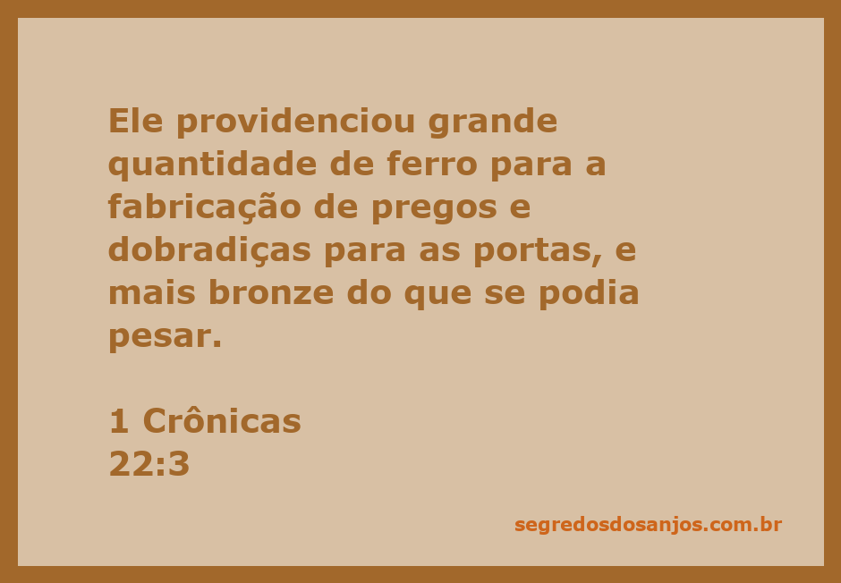 Imagem de pregos e dobradiças de ferro, simbolizando a preparação de materiais para a construção do Templo.