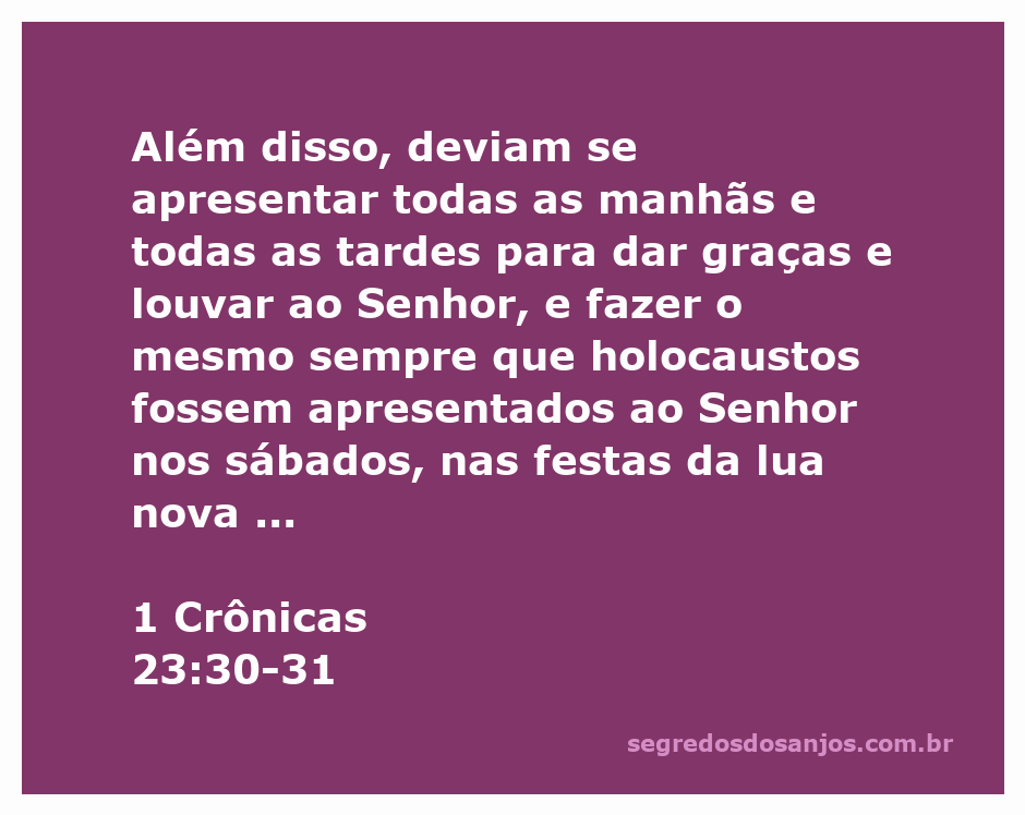 Sacerdotes e levitas louvando ao Senhor, representando a passagem de 1 Crônicas 23:30-31.