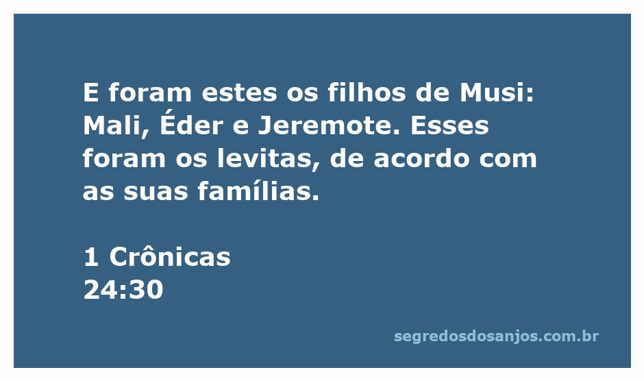Representação dos filhos de Musi: Mali, Éder e Jeremote, que foram levitas segundo suas famílias.