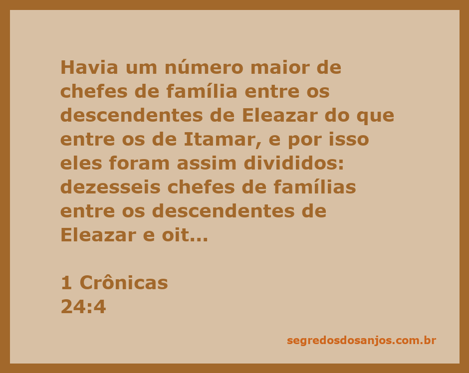 Divisão das famílias sacerdotais entre os descendentes de Eleazar e Itamar conforme 1 Crônicas 24:4.
