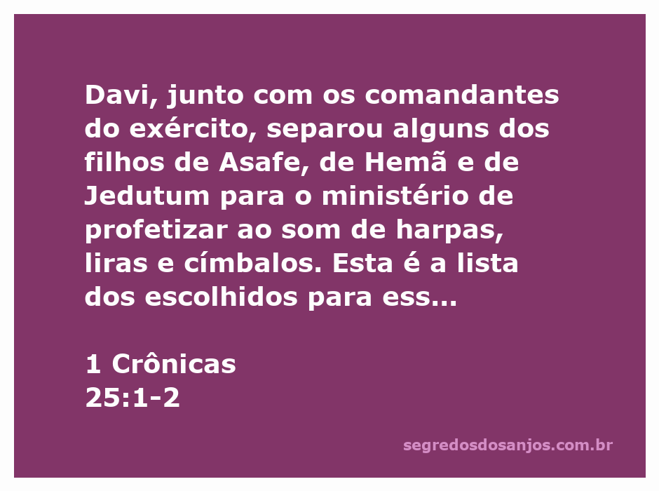 Davi e os músicos escolhidos para o ministério de profetizar com instrumentos