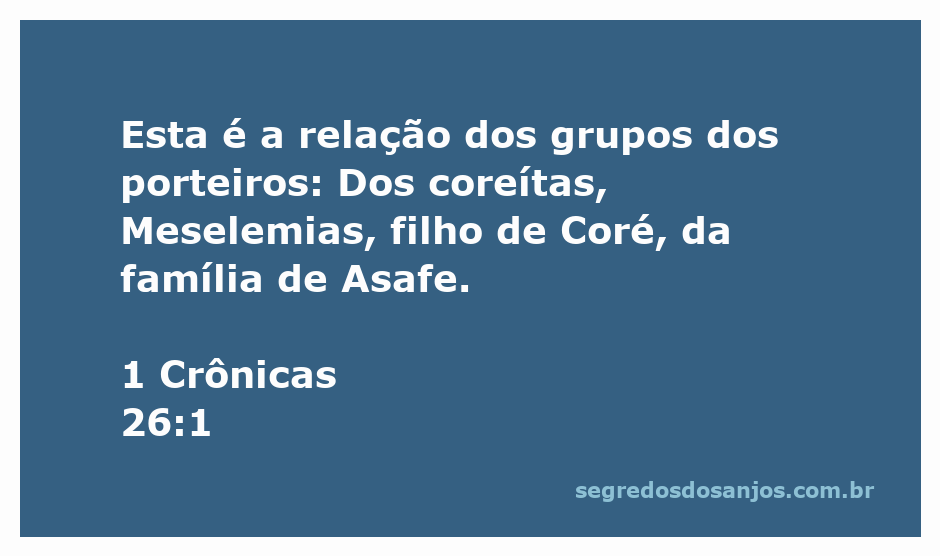 Imagem representativa da passagem bíblica 1 Crônicas 26:1 sobre os porteiros da família de Asafe.