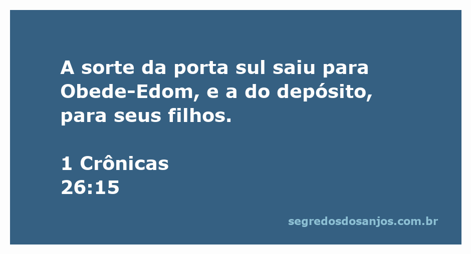 Imagem representativa da passagem bíblica 1 Crônicas 26:15, mostrando Obede-Edom e seus filhos na porta sul.