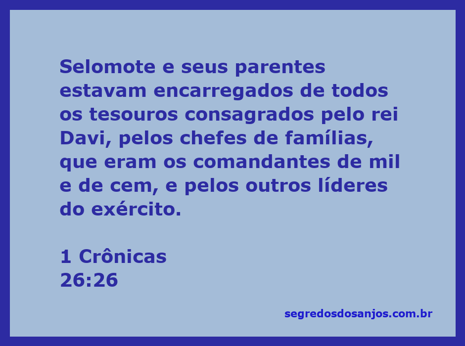 Imagem representativa de Selomote e seus parentes gerenciando os tesouros consagrados por Davi.