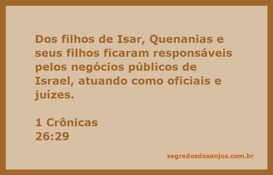 Imagem representativa dos oficiais e juízes de Israel, destacando a responsabilidade dos filhos de Isar, como mencionado em 1 Crônicas 26:29.