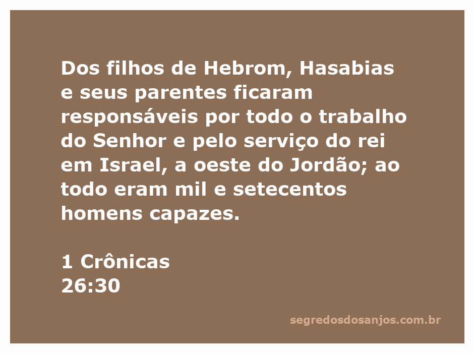 Ilustração dos filhos de Hebrom, destacando Hasabias e seus 1700 homens responsáveis pelo serviço do Senhor e do rei em Israel.