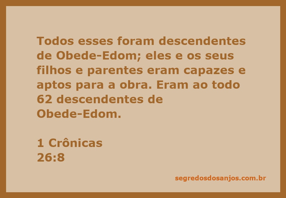 Descendentes de Obede-Edom, prontos para servir na obra.