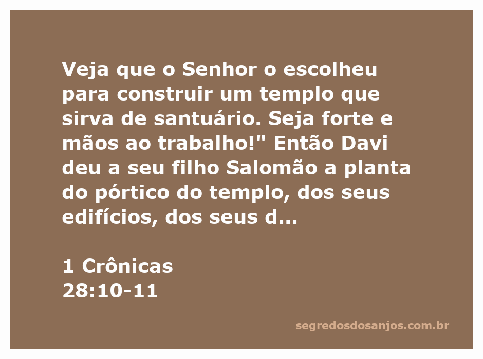 Davi entrega a planta do templo a Salomão, simbolizando a escolha divina e a continuidade da construção do santuário.
