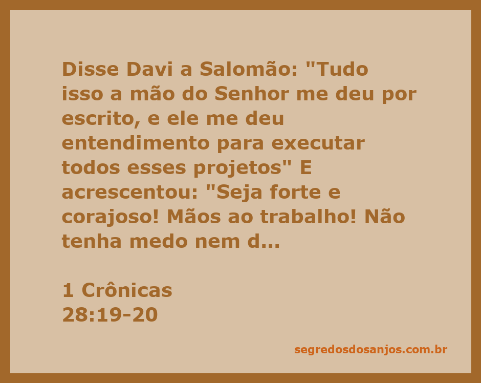 Davi orientando Salomão sobre a construção do templo, enfatizando a força e a coragem.