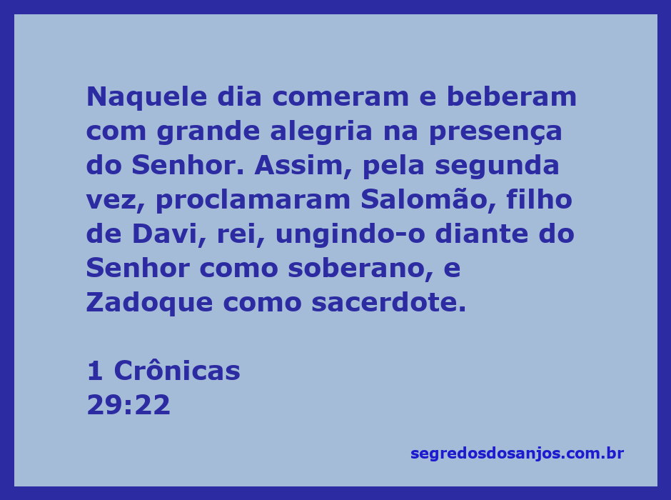 Celebração da unção de Salomão como rei na presença do Senhor, com pessoas alegres comendo e bebendo.