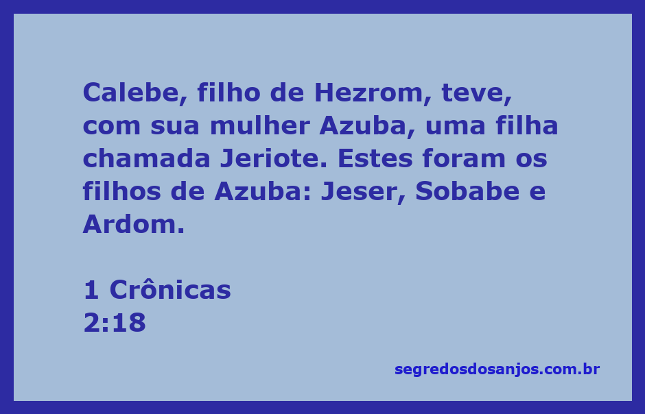 Ilustração de Calebe, filho de Hezrom, com sua esposa Azuba e seus filhos, incluindo Jeriote, Jeser, Sobabe e Ardom.