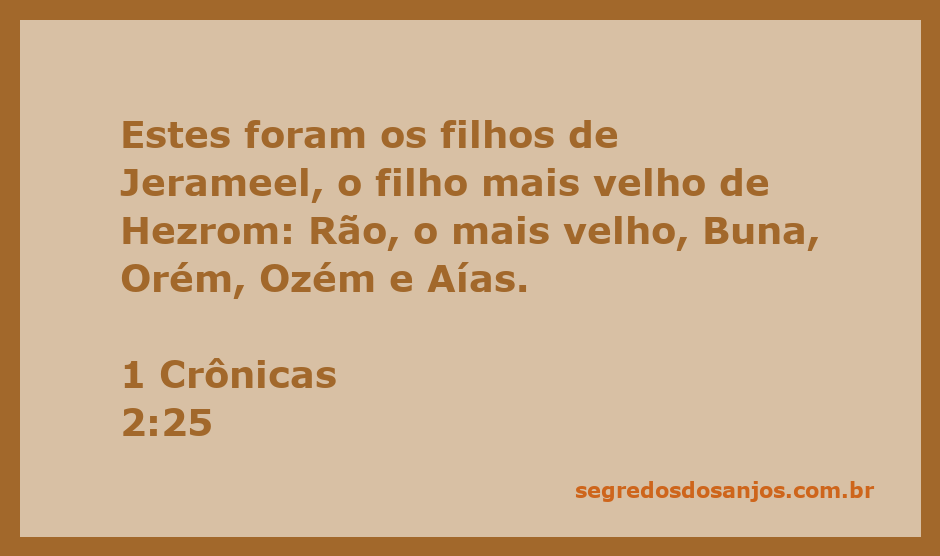Lista dos filhos de Jerameel, destacando Rão, Buna, Orém, Ozém e Aías.
