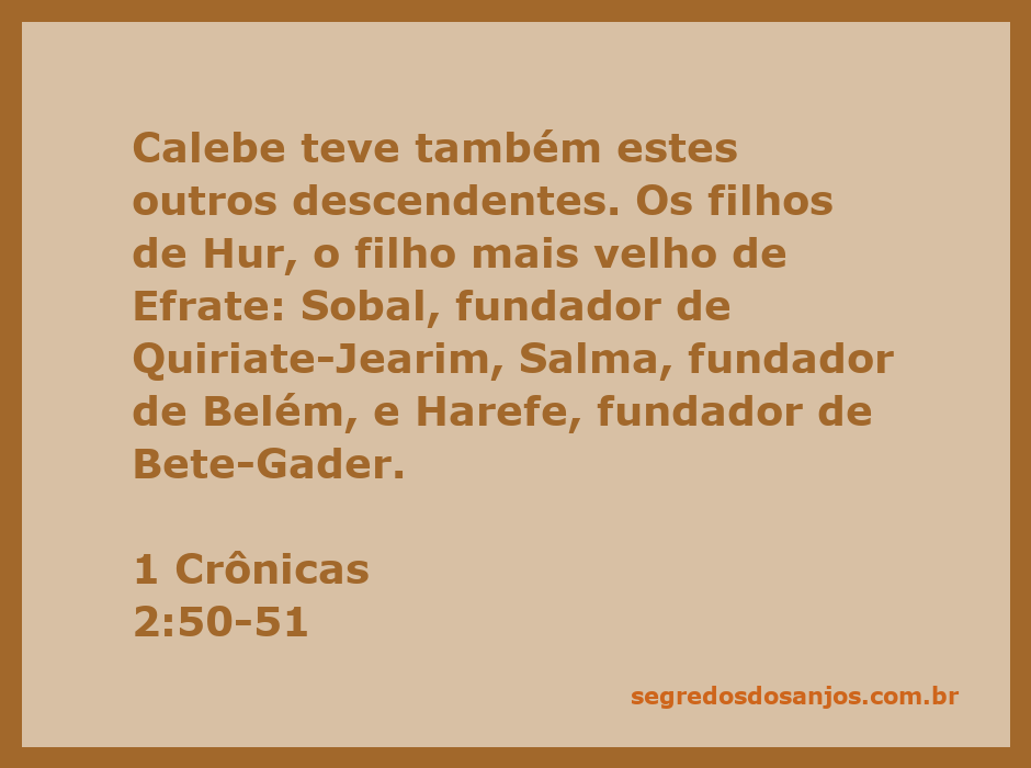 Descendentes de Calebe mencionados em 1 Crônicas 2:50-51, incluindo Sobal, Salma e Harefe.