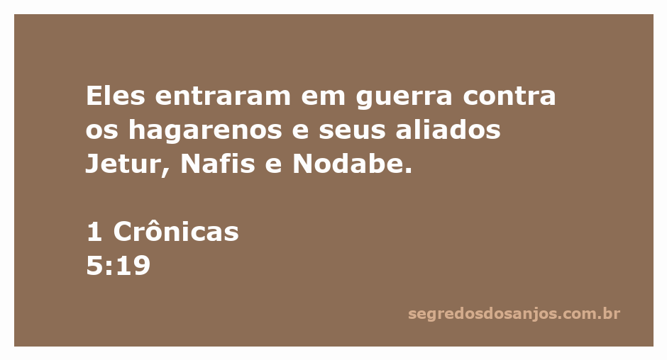 Ilustração da batalha de 1 Crônicas 5:19, mostrando guerreiros enfrentando os hagarenos e seus aliados.