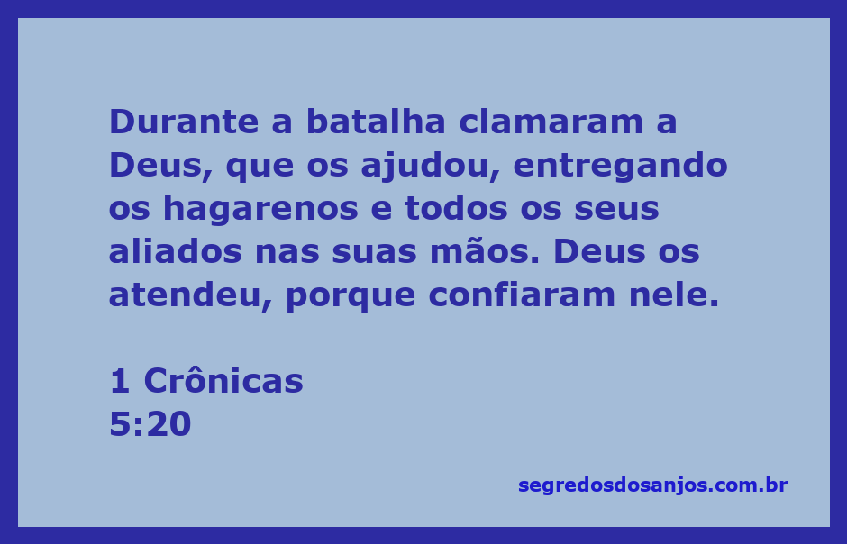 Ilustração da batalha em 1 Crônicas 5:20, mostrando os guerreiros clamando a Deus por ajuda.