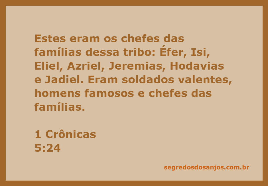 Imagem representativa dos chefes das famílias da tribo mencionados em 1 Crônicas 5:24, simbolizando coragem e liderança.