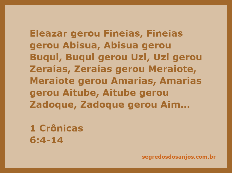 Árvore genealógica sacerdotal mencionada em 1 Crônicas 6:4-14, mostrando a linhagem de sacerdotes até Jeozadaque.