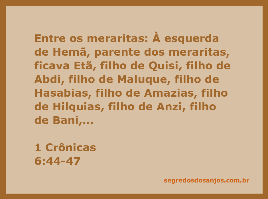 Genealogia dos meraritas de acordo com 1 Crônicas 6:44-47, destacando Etã e sua linhagem.