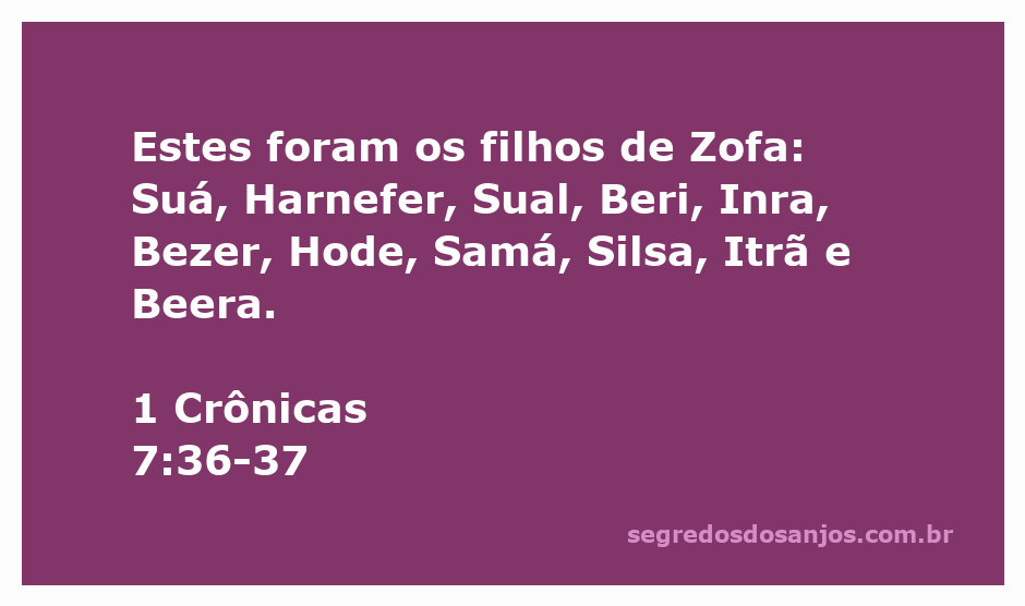 Lista dos filhos de Zofa conforme descrito em 1 Crônicas 7:36-37
