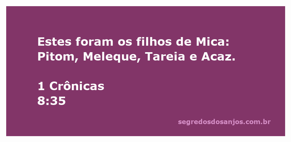 Representação dos filhos de Mica mencionados em 1 Crônicas 8:35: Pitom, Meleque, Tareia e Acaz.
