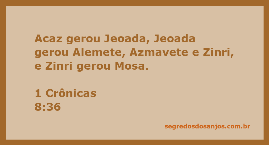 Genealogia de Acaz mostrando seus descendentes Jeoada, Alemete, Azmavete e Zinri até Mosa.