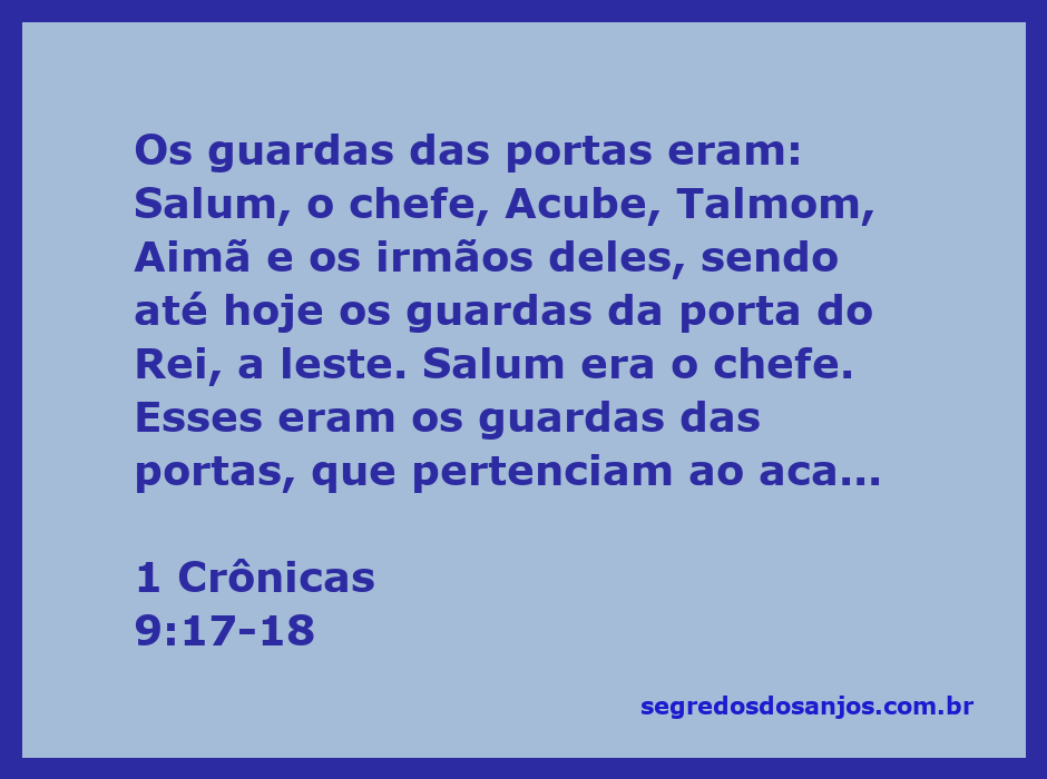 Imagem representando os guardas das portas do Rei conforme mencionado em 1 Crônicas 9:17-18.