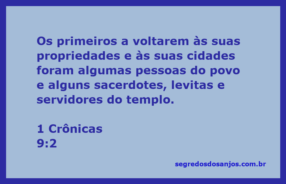 Retorno dos sacerdotes e levitas às suas propriedades após o exílio, conforme 1 Crônicas 9:2.