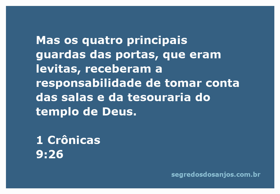 Imagem dos levitas guardando as portas do templo de Deus conforme descrito em 1 Crônicas 9:26.