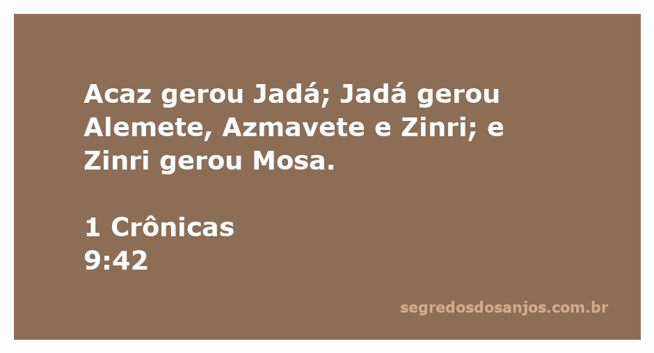 Árvore genealógica de Acaz a Mosa, ilustrando a linhagem descrita em 1 Crônicas 9:42.