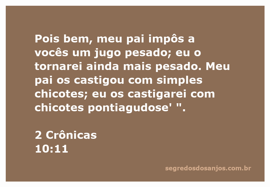 Rei Reoboão ameaça agravar o jugo sobre o povo de Israel, simbolizando a opressão e a dureza do governo.