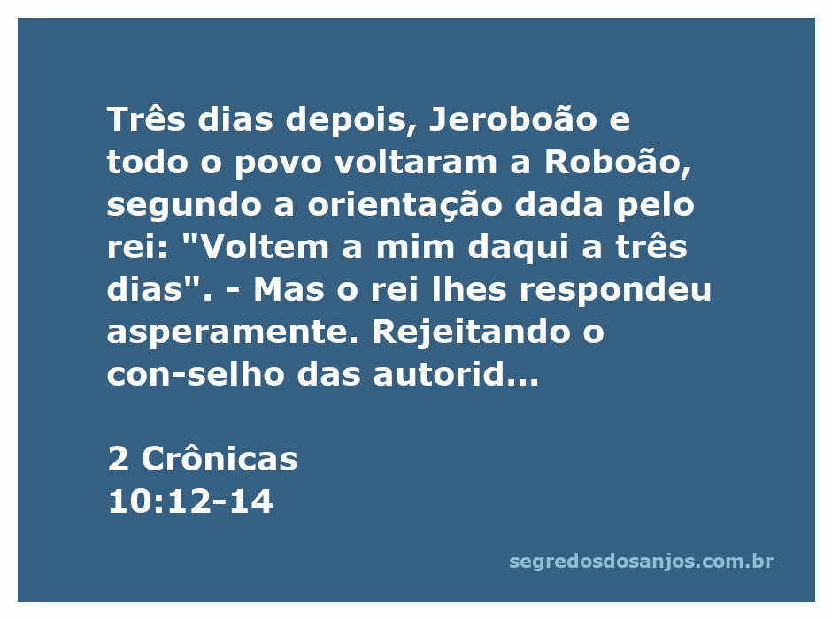 Representação de Roboão respondendo ao povo com dureza após o conselho de Jeroboão, simbolizando a divisão do reino de Israel.