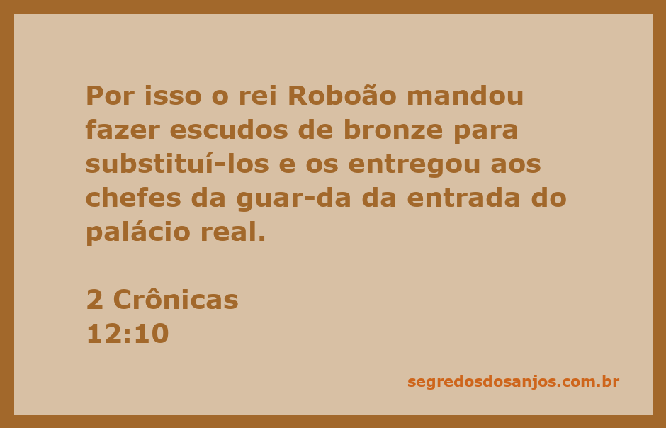 Reprodução artística dos escudos de bronze feitos por Roboão para o palácio real.