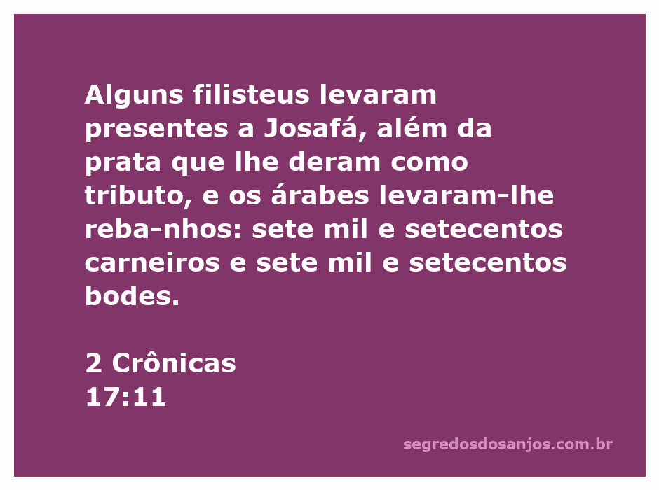 Ilustração de Josafá recebendo presentes e tributos dos filisteus e árabes, incluindo rebanhos de carneiros e bodes.