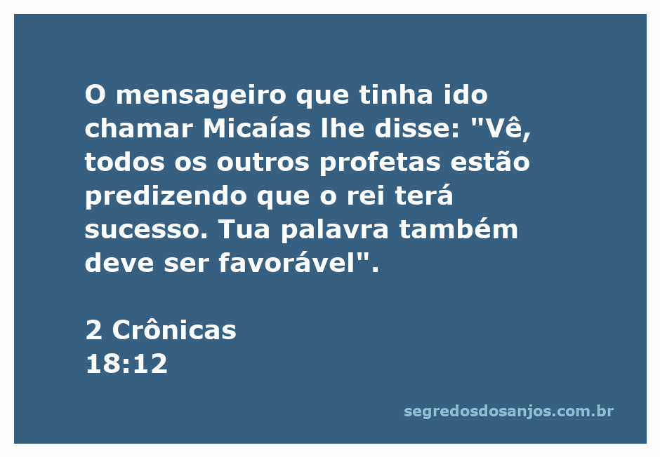 Mensageiro instruindo Micaías sobre as profecias favoráveis ao rei.
