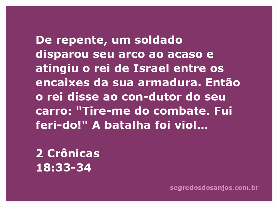 Rei de Israel ferido durante a batalha, simbolizando o momento crítico da passagem bíblica de 2 Crônicas 18:33-34.