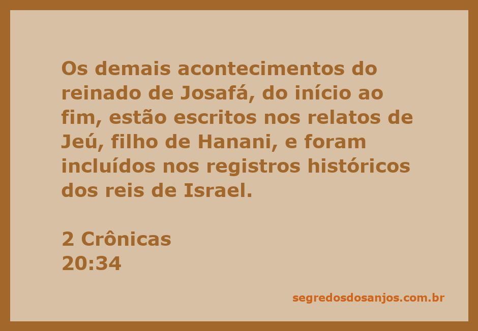 Registro histórico do reinado de Josafá, conforme relatado por Jeú, filho de Hanani.