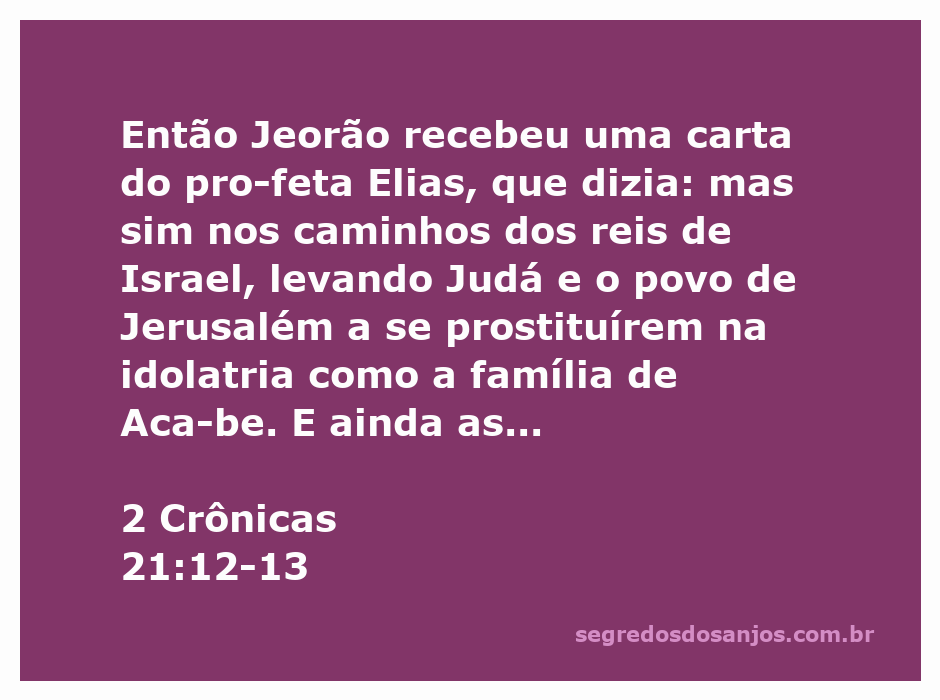 Imagem representativa da carta do profeta Elias a Jeorão, destacando a advertência sobre a idolatria e os crimes cometidos.