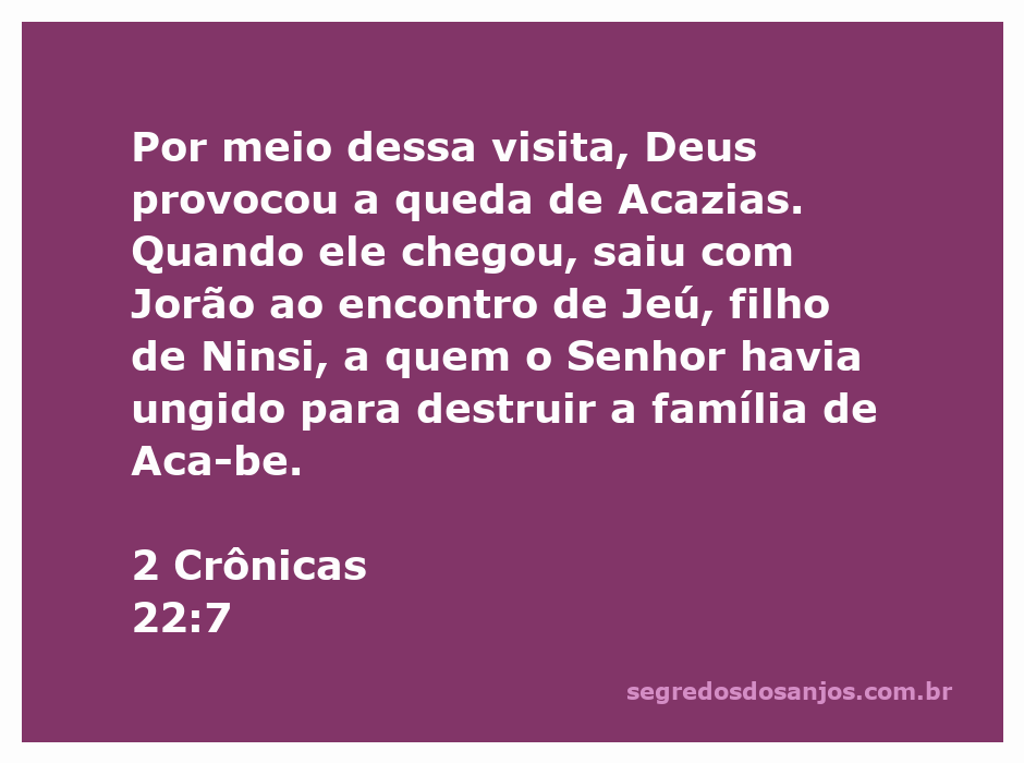 Ilustração da visita de Acazias a Jorão e a unção de Jeú para destruir a família de Acabe, conforme 2 Crônicas 22:7.