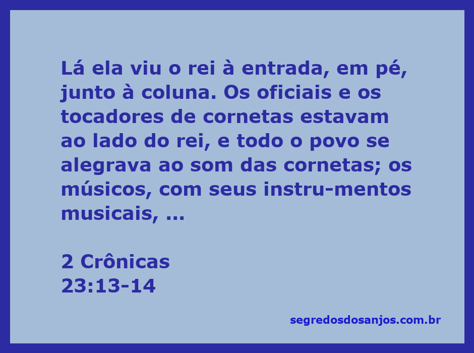 Cena do rei em pé junto à coluna, com oficiais e músicos ao seu lado, enquanto o povo celebra com cornetas, e Atália rasga suas vestes em desespero.
