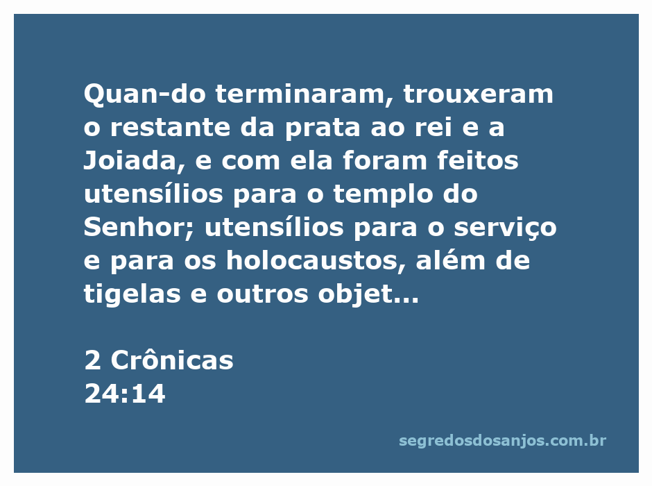 Utensílios de ouro e prata sendo preparados para o templo do Senhor, simbolizando a dedicação e o serviço divino.